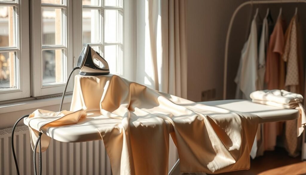 ironing silk on board